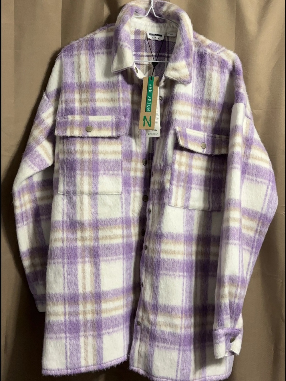 Noisy May Lavender and Cream Plaid Shacket
